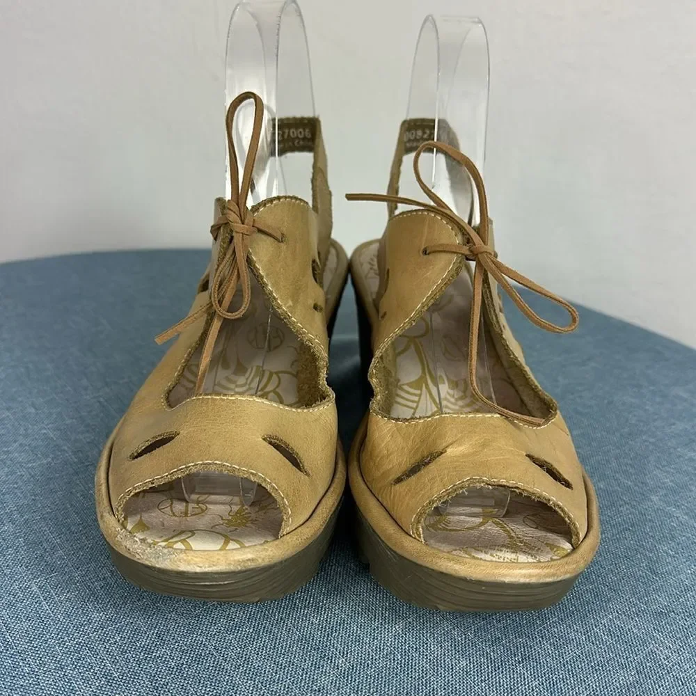 Fly London Women's Yend Slingback Wedge Sandal In Beige Size 6.5/7